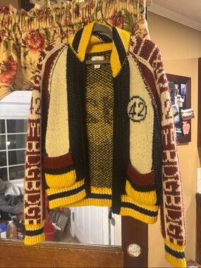 Obey Multicolor Zip-Up Knit Cardigan - Yellow, Cream & Burgundy